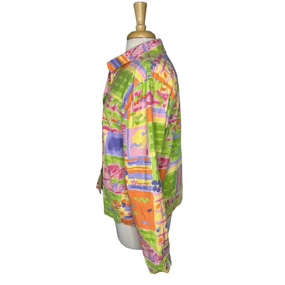 COLDWATER CREEK Pink Multicolor Beach Town Colorful Button Up Shirt Size Large - Picture 2 of 9